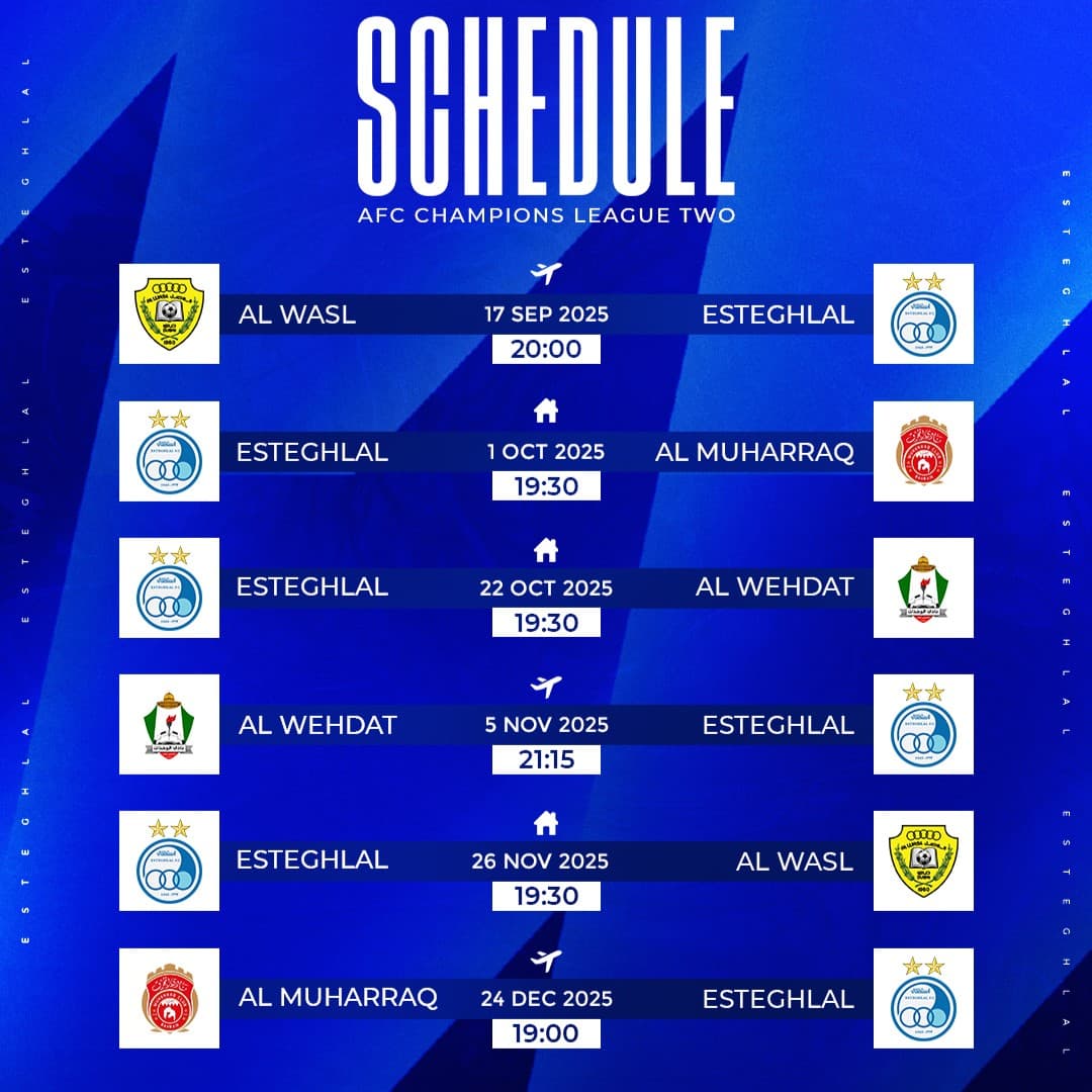 برنامه کامل بازیهای استقلال در لیگ قهرمانان آسیا